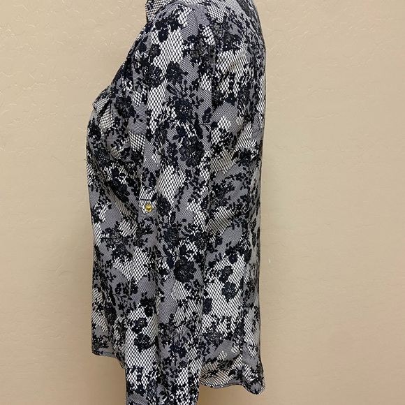 Michael Kors Black Floral Button Down Shirt w/ Gold Hardware - Picture 3 of 6